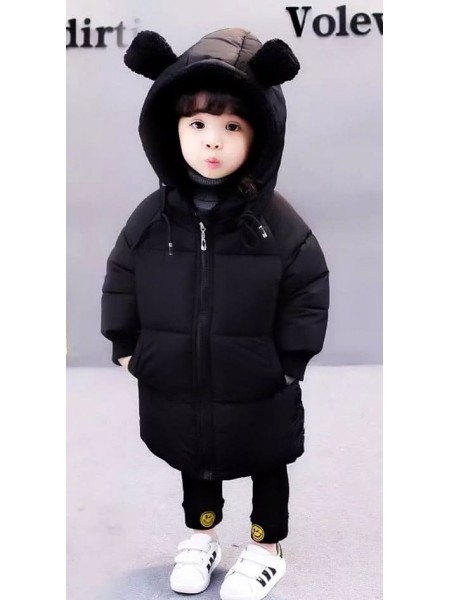 Черная детская курточка евро-зима Мишка